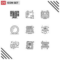 9 Universal Outlines Set for Web and Mobile Applications thanks plate production percentage display Editable Vector Design Elements