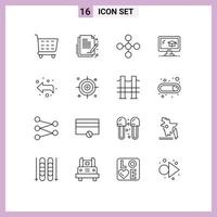 Mobile Interface Outline Set of 16 Pictograms of business forward link arrow cap Editable Vector Design Elements