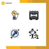 Modern Set of 4 Filledline Flat Colors and symbols such as alarm direction fire microwave up right Editable Vector Design Elements