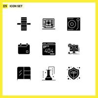 9 Thematic Vector Solid Glyphs and Editable Symbols of development date audio calender cinema Editable Vector Design Elements