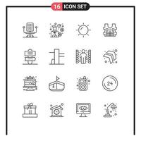 Outline Pack of 16 Universal Symbols of challenge sign system shinning sign safety Editable Vector Design Elements