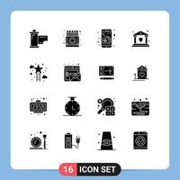 16 Universal Solid Glyph Signs Symbols of climbing security drawing insurance radio Editable Vector Design Elements