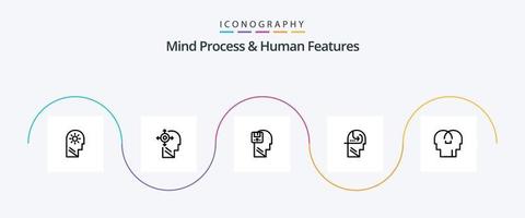 paquete de iconos de línea 5 de proceso mental y características humanas, incluido el usuario. salvar. transformar. memoria. humano vector