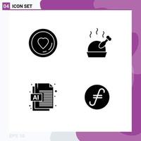 Modern Set of 4 Solid Glyphs and symbols such as heart file valentine roast coin Editable Vector Design Elements