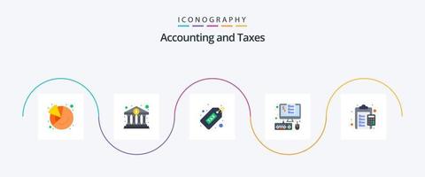 paquete de iconos de 5 impuestos planos que incluye el porcentaje. factura. dinero. dispositivos. dinero vector