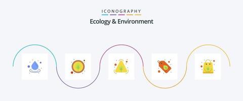 Ecology And Environment Flat 5 Icon Pack Including paper bag. product. eco. label. badge vector