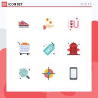 9 User Interface Flat Color Pack of modern Signs and Symbols of web checkout currency buy love logo Editable Vector Design Elements