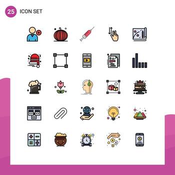 Set of 25 Modern UI Icons Symbols Signs for down two syringe gestures shot Editable Vector Design Elements