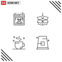 Mobile Interface Line Set of 4 Pictograms of design coffee work shepping time Editable Vector Design Elements