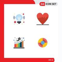 Group of 4 Flat Icons Signs and Symbols for idea statistics solution pulse define Editable Vector Design Elements
