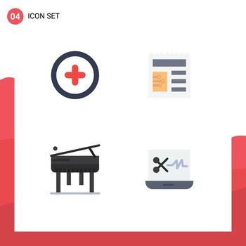 Editable Vector Line Pack of 4 Simple Flat Icons of interface audio editing document education digital audio editor Editable Vector Design Elements