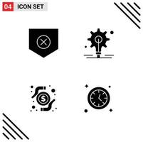 Mobile Interface Solid Glyph Set of 4 Pictograms of protect transaction x idea watch Editable Vector Design Elements