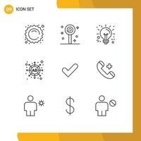 Set of 9 Vector Outlines on Grid for tick check business strategy ad Editable Vector Design Elements