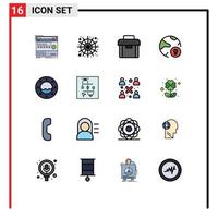 User Interface Pack of 16 Basic Flat Color Filled Lines of protection online scary internet suitcase Editable Creative Vector Design Elements
