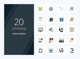 20 Health And Medical Flat Color icon for presentation vector