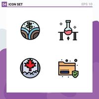 Modern Set of 4 Filledline Flat Colors and symbols such as environment leaf laboratory science experiment data Editable Vector Design Elements