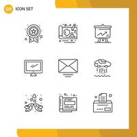 Group of 9 Outlines Signs and Symbols for mail pc display imac monitor Editable Vector Design Elements