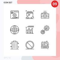 9 User Interface Outline Pack of modern Signs and Symbols of growth chart image analytics web Editable Vector Design Elements