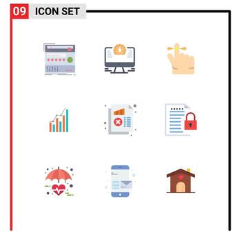 Pictogram Set of 9 Simple Flat Colors of statistics diagram watch business graph Editable Vector Design Elements