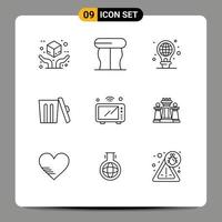 Pictogram Set of 9 Simple Outlines of microwave internet green trash environment Editable Vector Design Elements