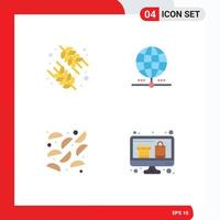 Mobile Interface Flat Icon Set of 4 Pictograms of diet food rice worldwide potato Editable Vector Design Elements