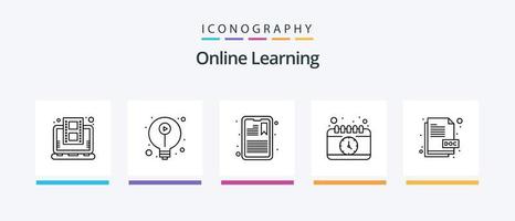 paquete de iconos de línea 5 de aprendizaje en línea que incluye lápiz. educación móvil. Nota. aplicación educativa lista. diseño de iconos creativos vector
