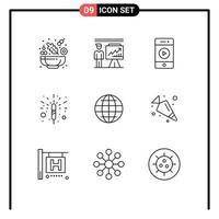 9 User Interface Outline Pack of modern Signs and Symbols of internet world audio spark firecracker Editable Vector Design Elements