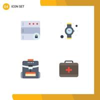 conjunto moderno de 4 iconos planos pictograma de servicio de base de datos bolsa de reloj de mano elementos de diseño vectorial editables para el cuidado de la salud vector