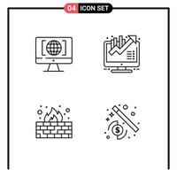 Set of 4 Vector Filledline Flat Colors on Grid for computer firewall big think concept protection Editable Vector Design Elements