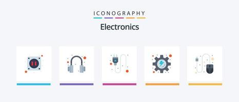 Paquete de 5 iconos planos de electrónica que incluye. enchufe. Desplazarse. computadora. diseño de iconos creativos vector