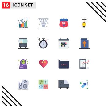 16 Universal Flat Colors Set for Web and Mobile Applications tool crash shuttlecock hammer usa Editable Pack of Creative Vector Design Elements