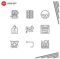 Pictogram Set of 9 Simple Outlines of united usa skin care tag money Editable Vector Design Elements