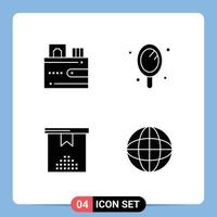 4 Universal Solid Glyph Signs Symbols of card event wallet mirror present Editable Vector Design Elements