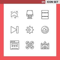 Modern Set of 9 Outlines Pictograph of teeth gear layout wheel last Editable Vector Design Elements