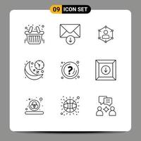 9 Thematic Vector Outlines and Editable Symbols of night line communication clock social Editable Vector Design Elements