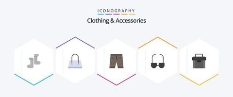 ropa y accesorios Paquete de 25 íconos planos que incluye . portafolio. vestir. negocio. vista vector