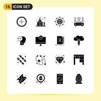 Universal Icon Symbols Group of 16 Modern Solid Glyphs of mental modem optimization internet wifi Editable Vector Design Elements