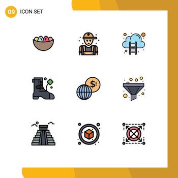 Set of 9 Modern UI Icons Symbols Signs for business boot plumber shose data cloud Editable Vector Design Elements