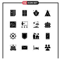 Set of 16 Modern UI Icons Symbols Signs for player wigwam game tent gold Editable Vector Design Elements