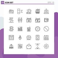 Set of 25 Modern UI Icons Symbols Signs for down laptop tea news broadcasting Editable Vector Design Elements
