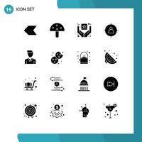 Set of 16 Vector Solid Glyphs on Grid for account target best quality target human Editable Vector Design Elements