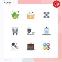 paquete de 9 signos y símbolos modernos de colores planos para medios de impresión web, como elementos de diseño de vectores editables de construcción de andamios de alimentación de estructura energética