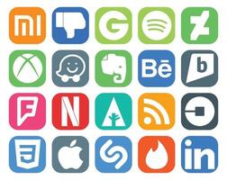 20 Social Media Icon Pack Including css car behance uber forrst vector