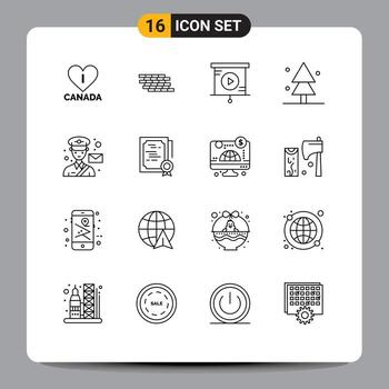 Pictogram Set of 16 Simple Outlines of man avatar analytics tree nature Editable Vector Design Elements