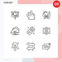 Pack of 9 Modern Outlines Signs and Symbols for Web Print Media such as travel ticket management power energy Editable Vector Design Elements