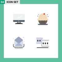 4 paquete de iconos planos de interfaz de usuario de signos y símbolos modernos de elementos de diseño de vector editables de correo electrónico de computadora imac cake