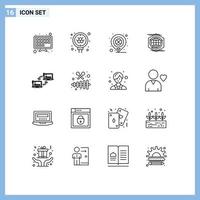 Group of 16 Outlines Signs and Symbols for link computer festival idea polygon Editable Vector Design Elements