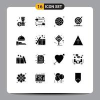 16 Universal Solid Glyph Signs Symbols of arrow dart cosmos target star Editable Vector Design Elements