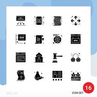 16 Universal Solid Glyphs Set for Web and Mobile Applications food and drink maximize movie full screen learning Editable Vector Design Elements