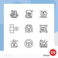 9 User Interface Outline Pack of modern Signs and Symbols of gear new search cell learning Editable Vector Design Elements